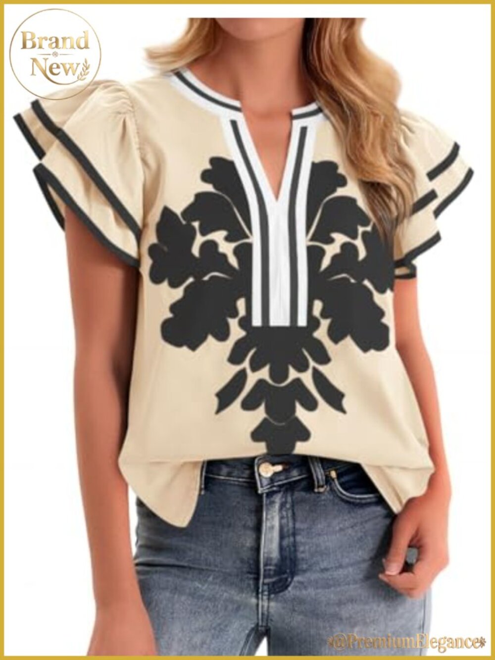 Ruffle Color Block Blouse V Neck Floral Print Tank Top